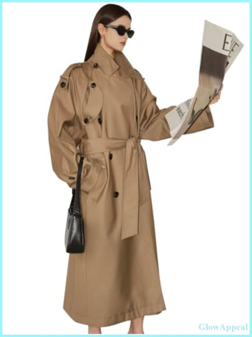 Oversized Trench Coat for Women Double-Breasted Duster Windbreaker Long